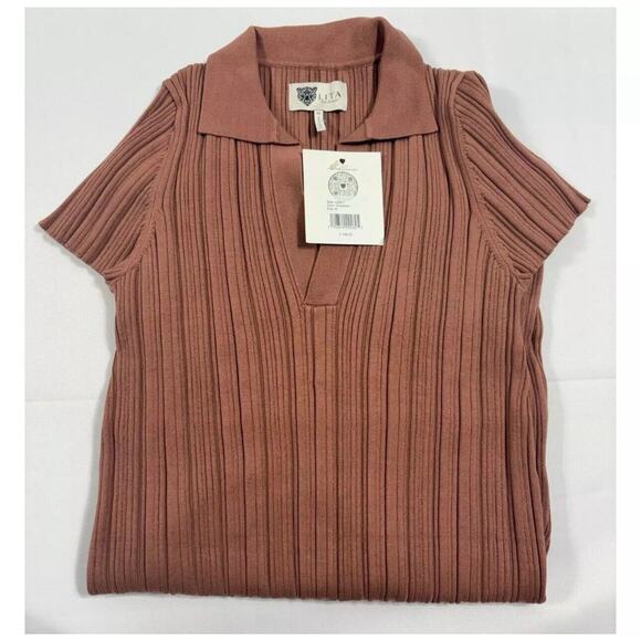 Lita by Ciara Women’s Cinnamon Ribbed Cotton Blend Polo Mini Dress Stretch XS - Picture 3 of 5